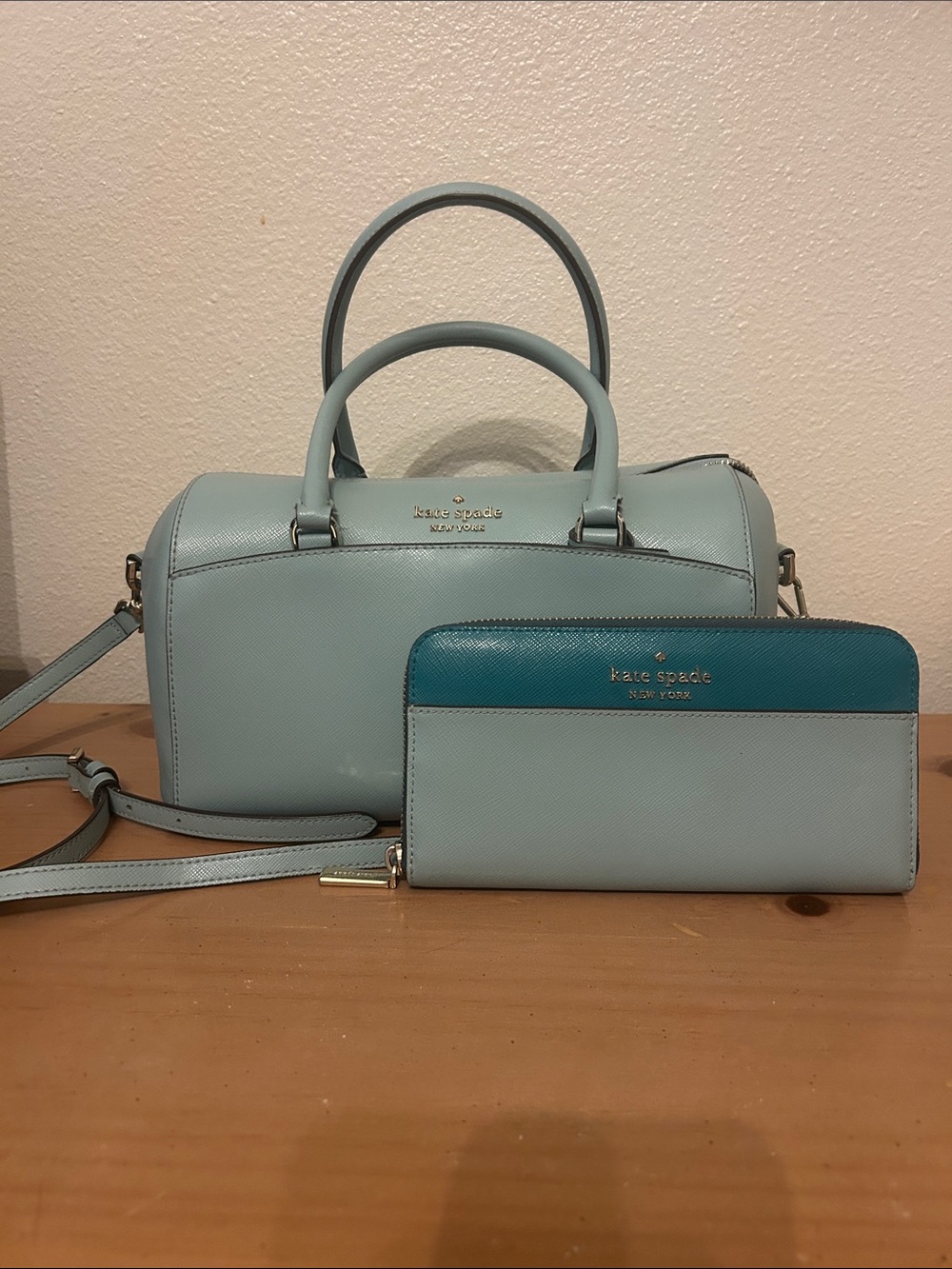 kate spade Light Teal Blue Satchel with Teal Accent Full Size Wallet